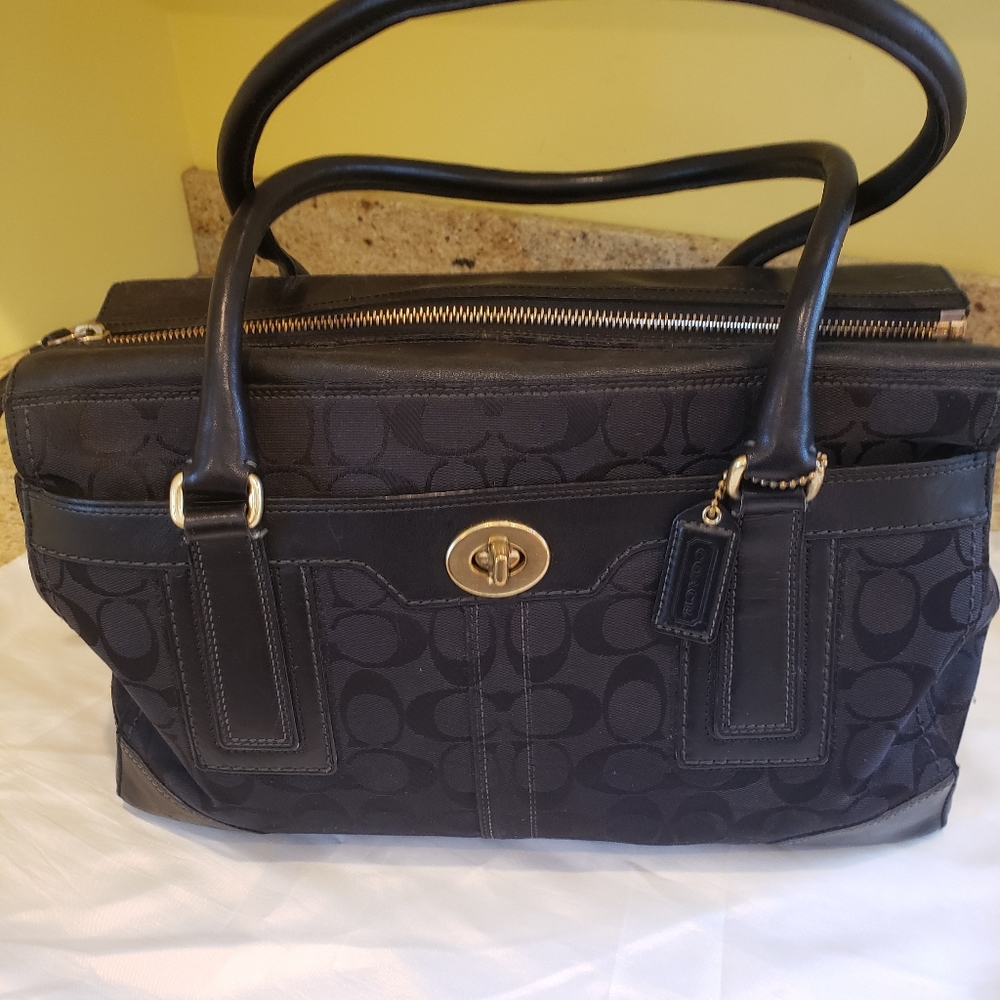 Coach Hampton Leather and Canvas Black Tote